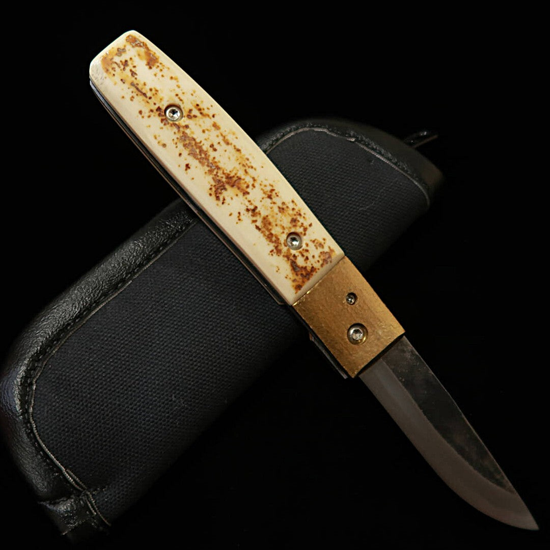 Takeda Cutlery TAKEDA Bitchu Handcrafted Blacksmith Fumio Inagaki's Liner Lock Folder Knife, Mammoth White