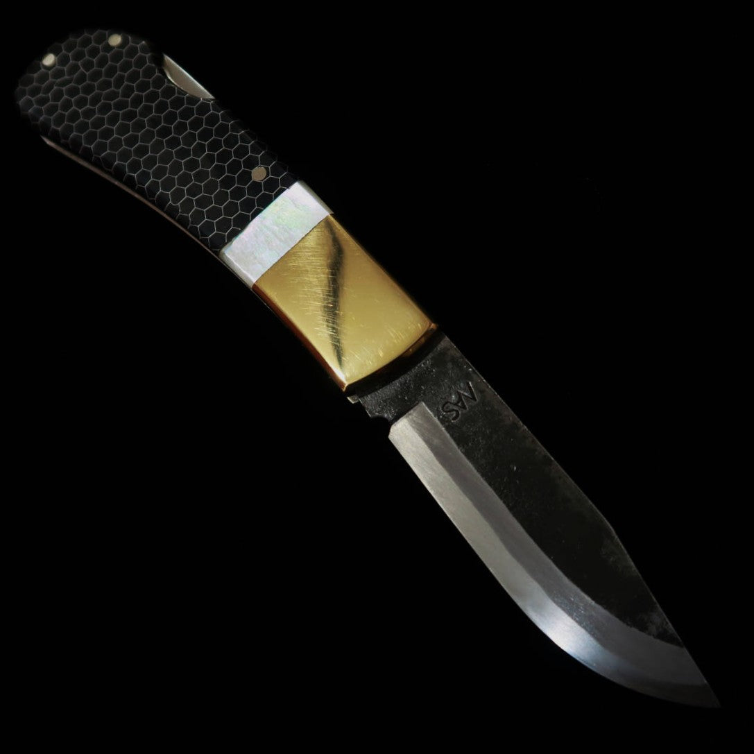 武田刃物TAKEDA　備中手打ち鍛冶 稲垣文雄作 バックロックフォルダーナイフ パール/ハニカム