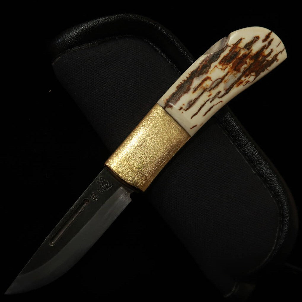 TAKEDA Cutlerie – Forgeron artisanal de Bitchū, œuvre de Fumio Inagaki – Couteau pliant à verrouillage arrière, Mammouth blanc