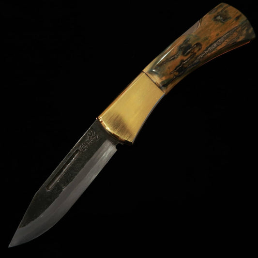 武田刃物TAKEDA　備中手打ち鍛冶 稲垣文雄作 バックロックフォルダーナイフ マンモス