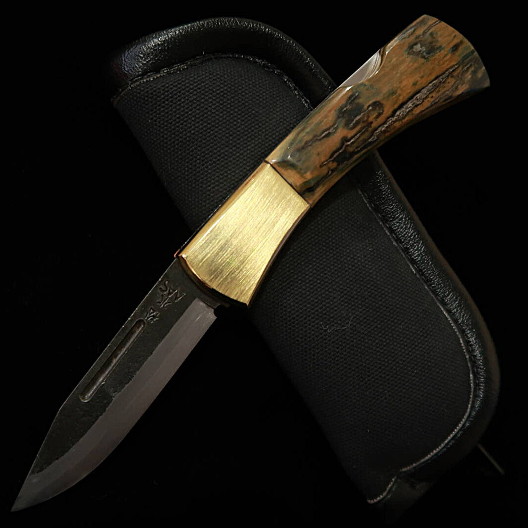 武田刃物TAKEDA　備中手打ち鍛冶 稲垣文雄作 バックロックフォルダーナイフ マンモス