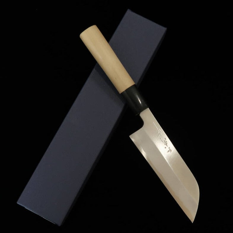 Deba MIURA biselado, acero japonés, mango redondo de cuerno de búfalo y madera de magnolia (105/130 mm)