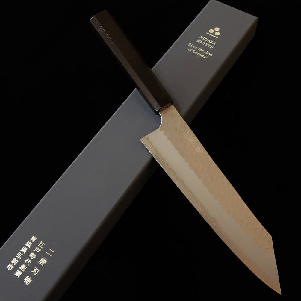 NIGARA Hamono SG2 Polished Tsuchime Kiritsuke Gyuto with Integrated Ebony Handle (210mm)