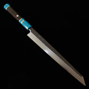 MIURA Itadaki par Yoshikazu TANAKA, Kiritsuke Yanagiba, Shirogami n°2, finition kuro-uchi, manche en turquoise (270 mm)