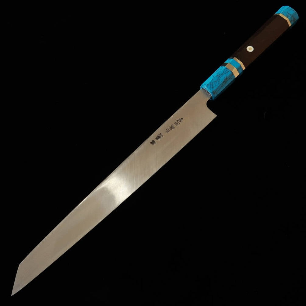三浦頂MIURA Itadaki 田中義一 切付柳刃 白紙二号 黒打ち ターコイズハンドル（270mm）