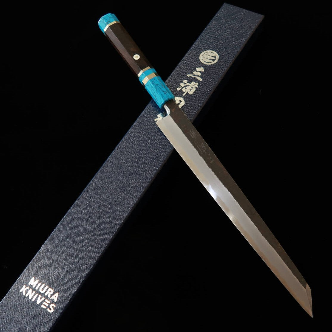 三浦頂MIURA Itadaki 田中義一 切付柳刃 白紙二号 黒打ち ターコイズハンドル（270mm）