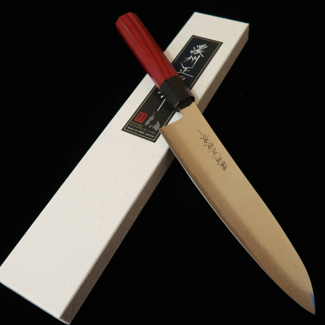 V.ROAD  濃州正恒作 Nosyu Masatsune 牛刀 VG10 全面ダマスカス 積層強化合板柄 赤×黒（210mm）