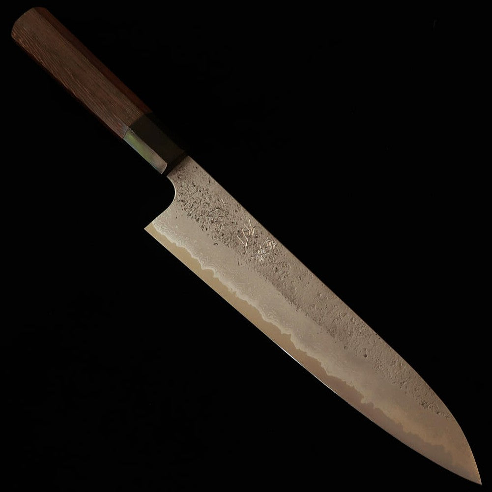 HATSUKOKORO Ryūsui Acier bleu n°2 Nashiji Damas Gyuto Manche en wengé (240mm)