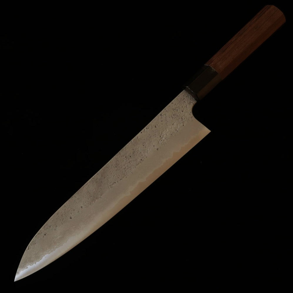 HATSUKOKORO Ryūsui Acier bleu n°2 Nashiji Damas Gyuto Manche en wengé (240mm)