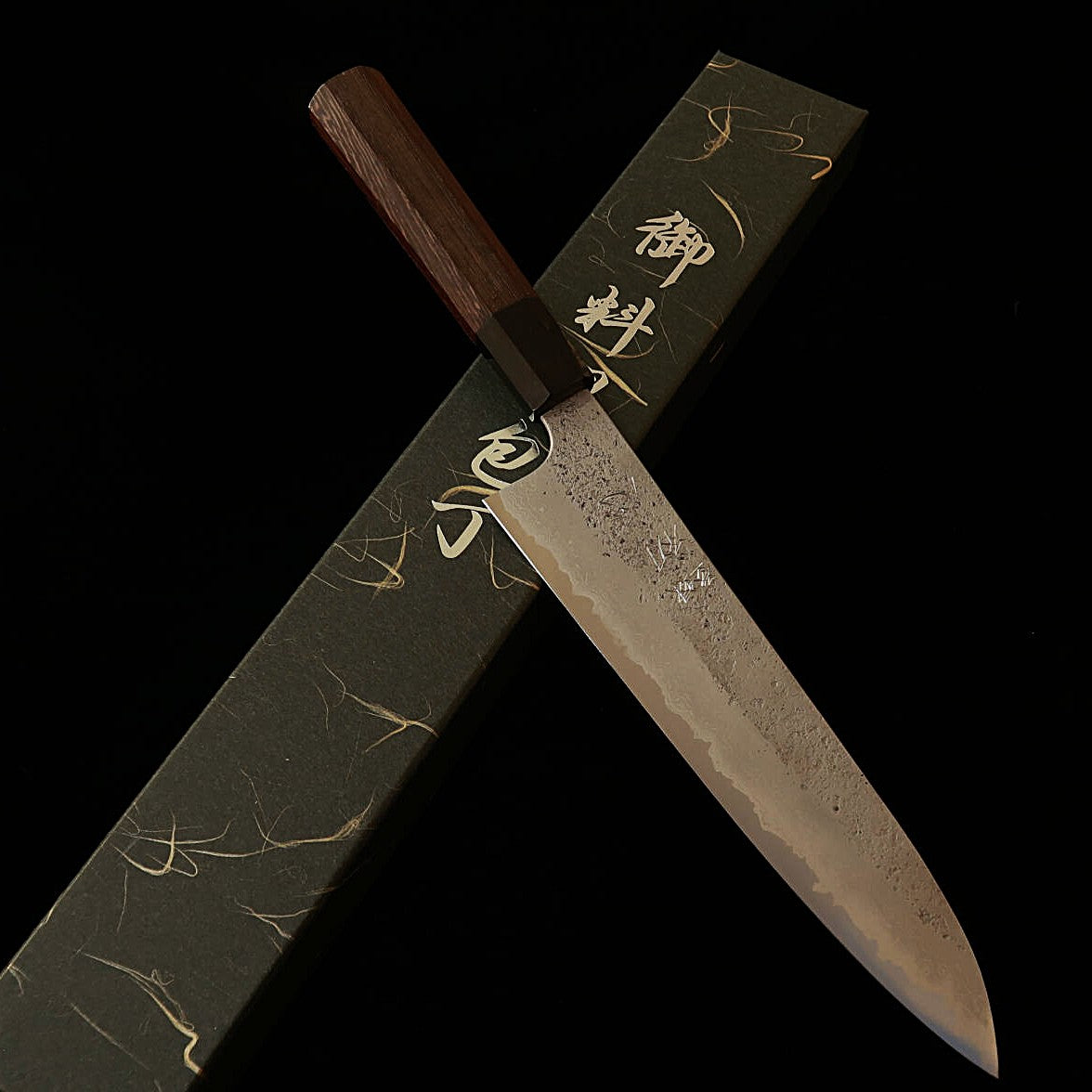 HATSUKOKORO Ryūsui Acier bleu n°2 Nashiji Damas Gyuto Manche en wengé (240mm)