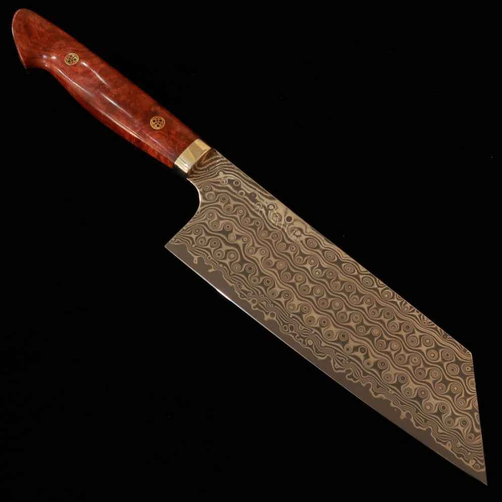 NIGARA Kiritsuke Nakiri SG2 Damascus Steel Knife with Dark Pattern, Rosewood Handle (180mm)