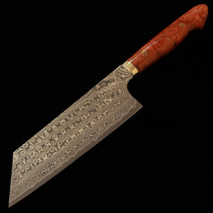 Nakiri kiritsuke NIGARA SG2, patrón oscuro, damasco, mango de madera de burl de karín (180 mm)