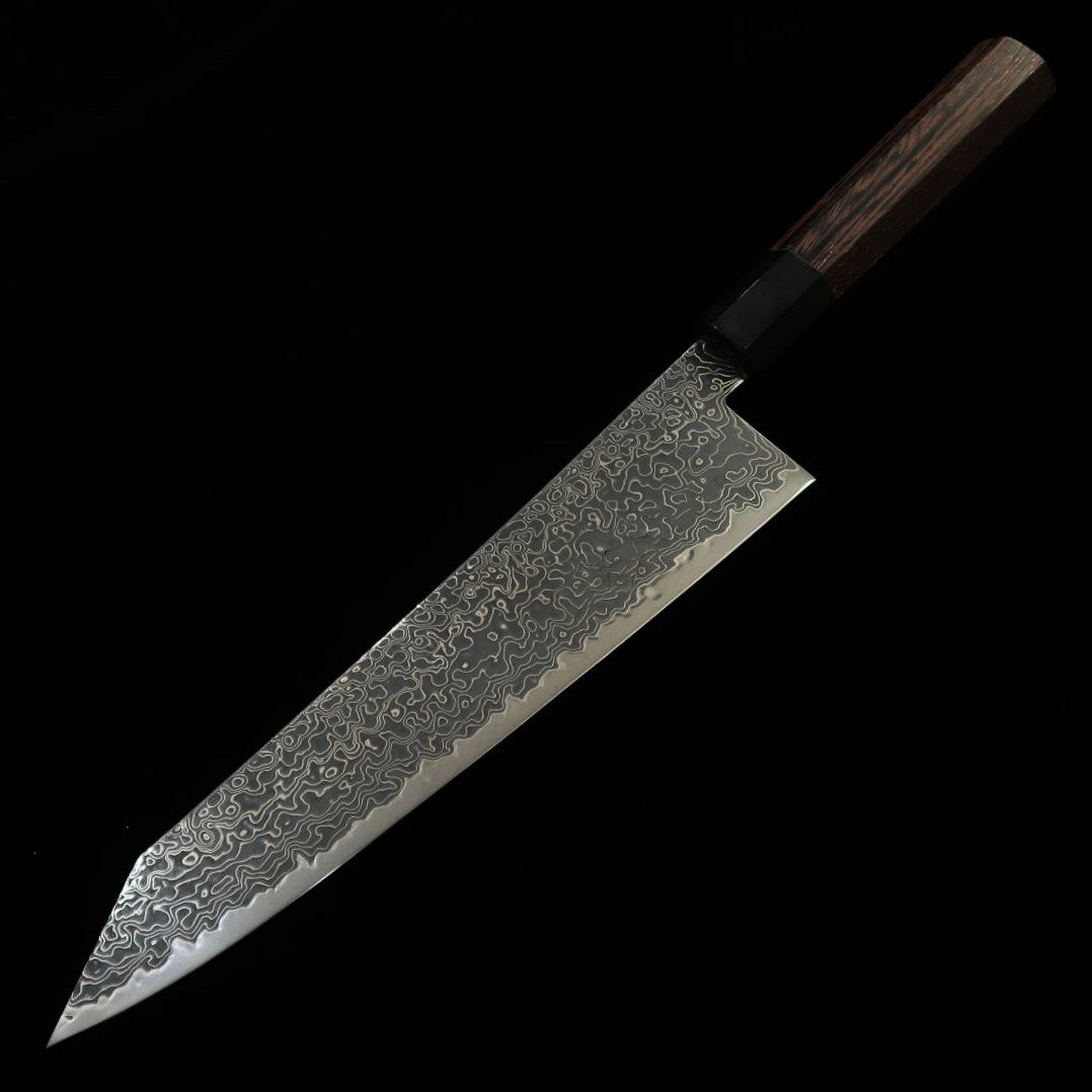 三浦MIURA 切付牛刀 流氷 SG2 黒染めダマスカス 黒水牛ウェンジ八角柄（240mm）