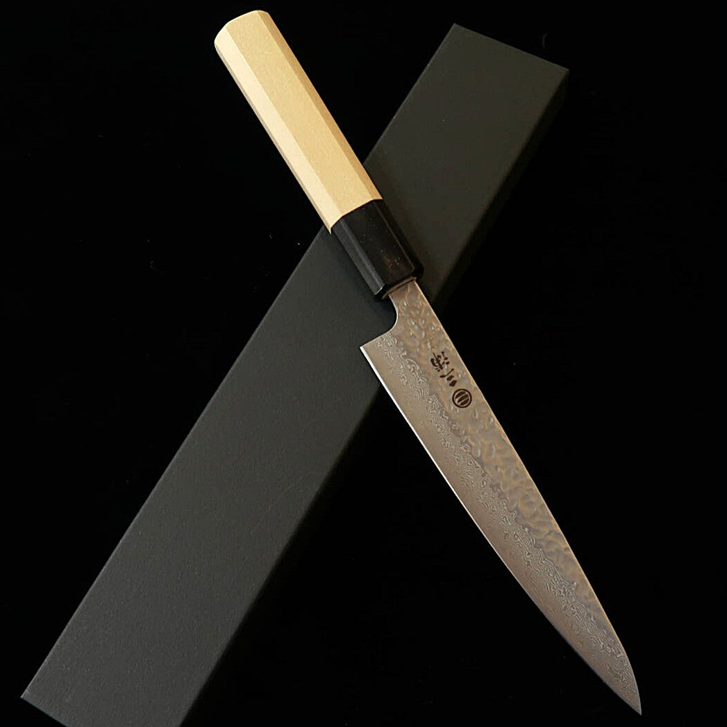MIURA 三浦 petty AUS10 damasco mate, martillado, mango octogonal de magnolia y cuerno (150 mm)