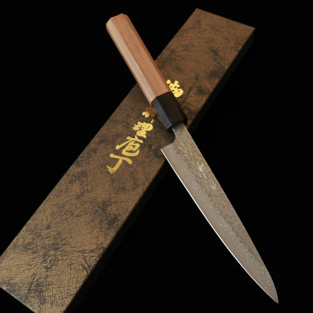Miura MIURA petty AUS10, martelada, Damasco, cabo octogonal em nogueira (150 mm)