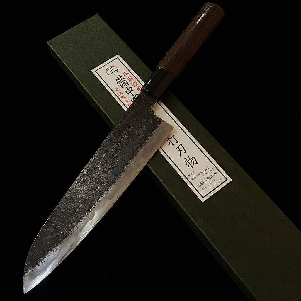Miwa Hamono MIWAHAMONO Gyuto acier Ao n°1, manche en châtaignier brûlé (210 mm)