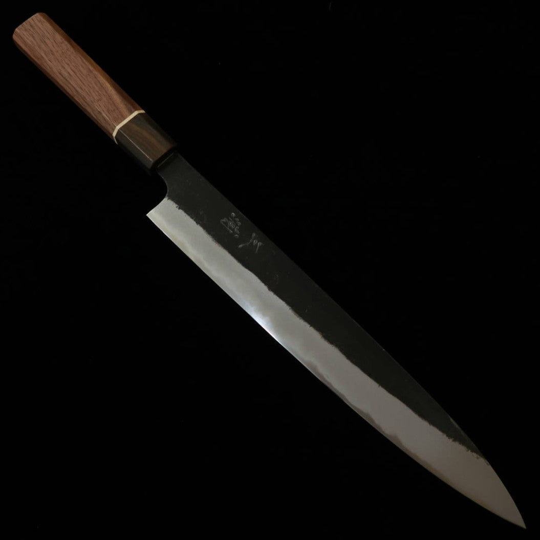 MIURA Genbu Aogami n°2 Finition noire Sujihiki Manche octogonal noyer (255 mm)