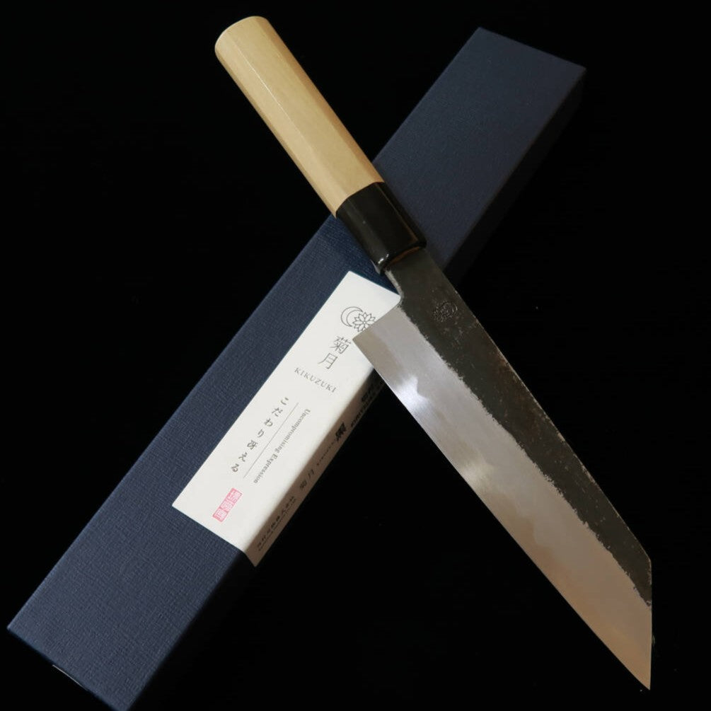 SAKAI KIKUMORI Kikumori Kizuki preto K-tip Santoku Shirogami nº2 cabo octogonal de magnólia (180mm)