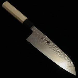 MIURA Santoku AUS10 (10A), finition miroir, martelé, damas, manche octogonal en magnolia (165 mm)