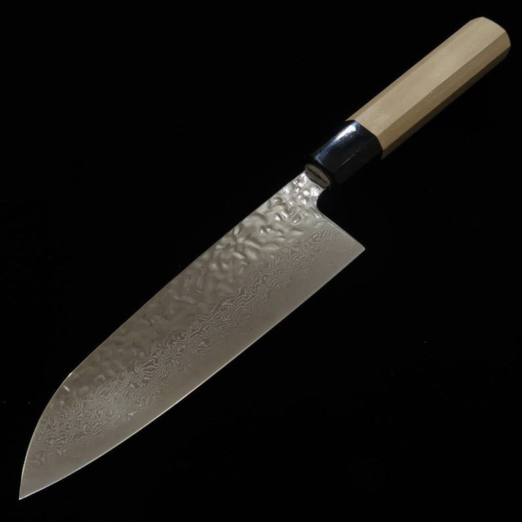 三浦MIURA 三徳 AUS10（10A） 鏡面 鎚目 ダマスカス 朴八角柄 （165mm）