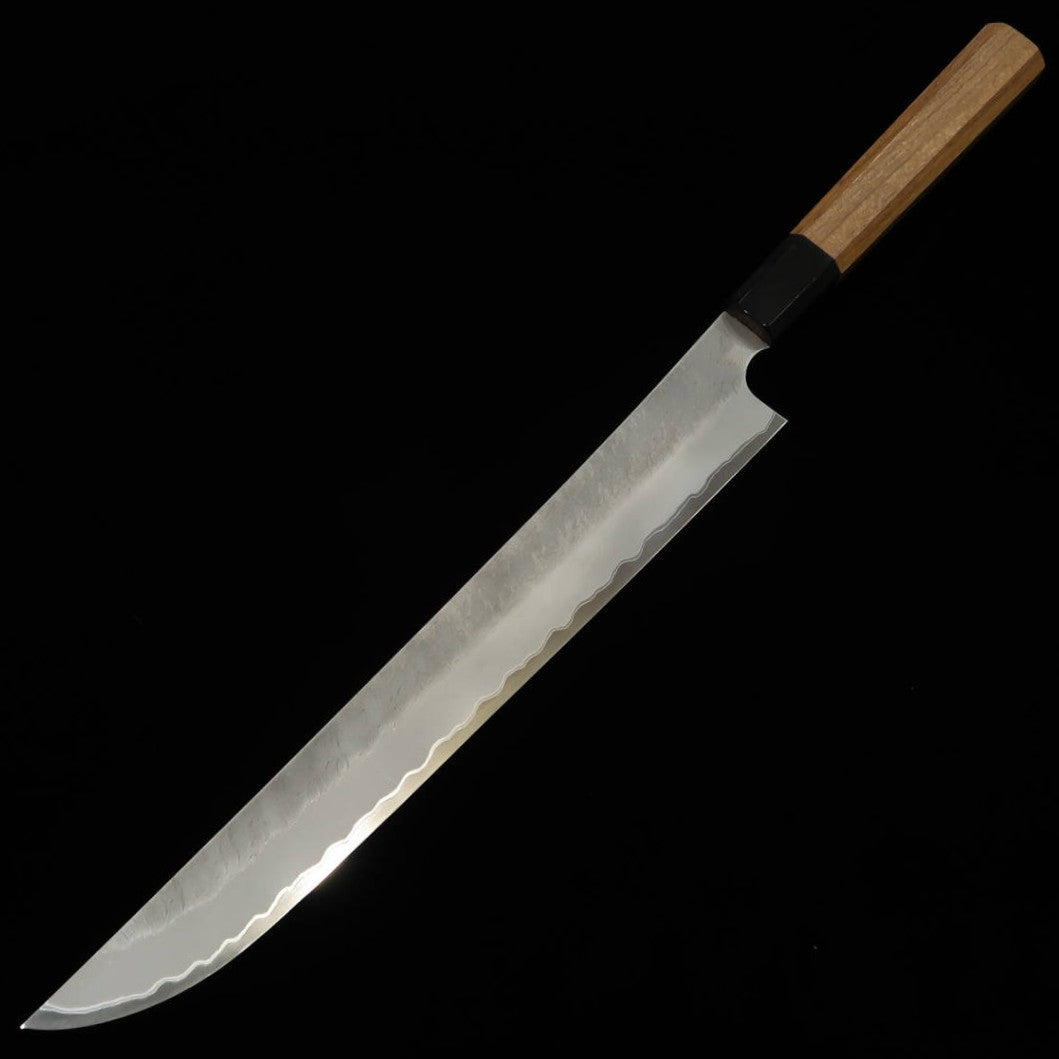 Nigara Hamono Forged NIGARA Aogami Super Martelado Nashiji Saki-maru Sujihiki Cabo Octogonal de Teca (300mm)