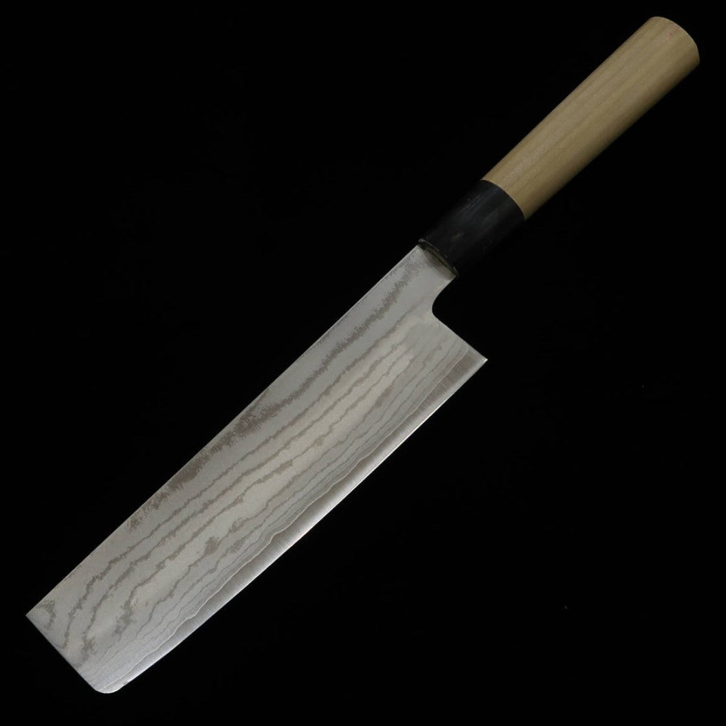 SHIGEKI TANAKA VG10 Damascus Nakiri with Buffalo-Bow and Magnolia Chestnut Handle (170mm)