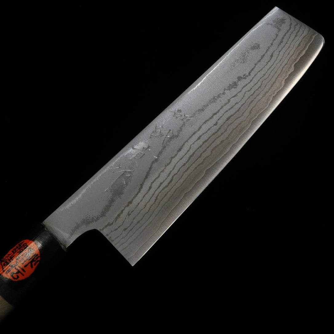 SHIGEKI TANAKA VG10 Damascus Nakiri with Buffalo-Bow and Magnolia Chestnut Handle (170mm)