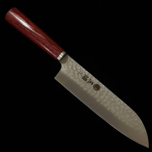 MIURA Miura Santoku VG10 Martelado Cabo de Compensado Vermelho (165mm)