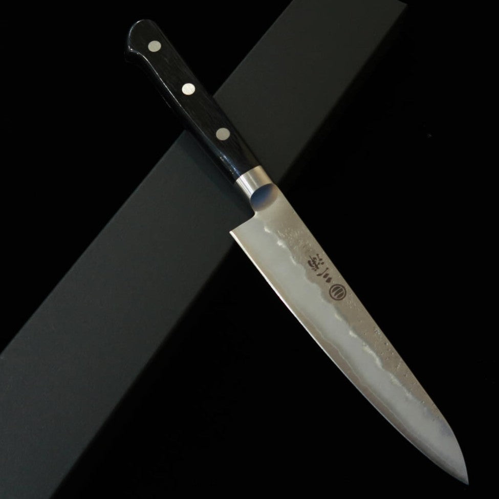 三浦MIURA ペティ 銀紙三鋼 梨地 鍔付き黒合板柄（135mm）