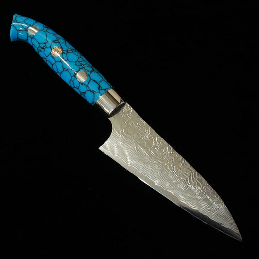 SAJI TAKESHI Modelo Shin Nomura SG2 Faca Petty com Acabamento Diamante Turquesa Azul (90mm)