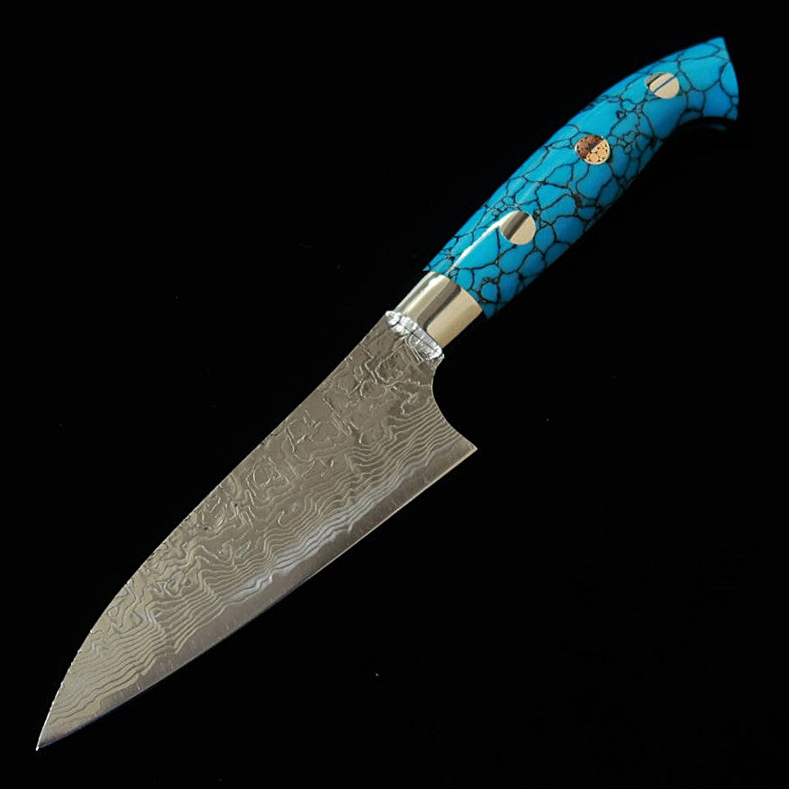 Saji Takeshi, New Nomura Type SG2 Diamond Finish Petty Knife, Blue Turquoise (90mm)