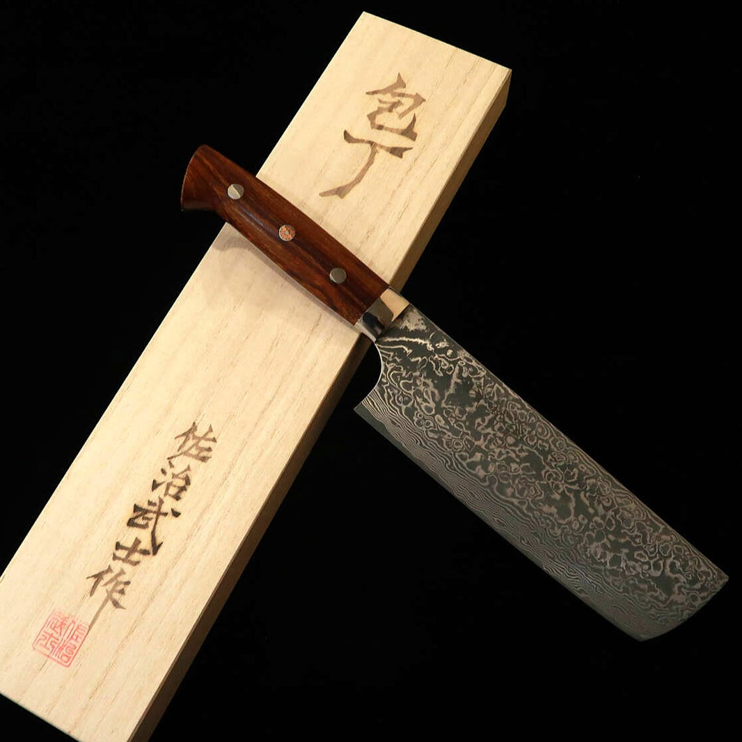 佐治武士SAJI TAKESHI 菜切 R2  黒染めダマスカス アイアンウッド（180mm）