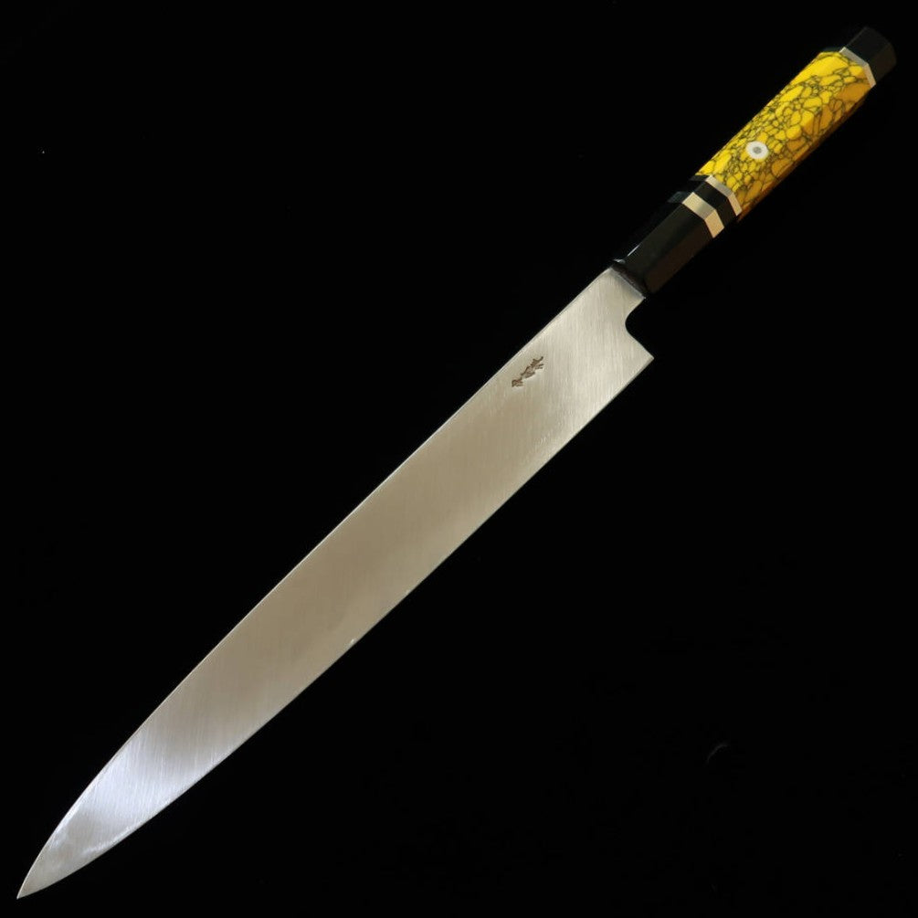 Miura Hai MIURA Obidama Yanagiba VG10 acabamento espelhado, cabo customizado amarelo (270 mm)