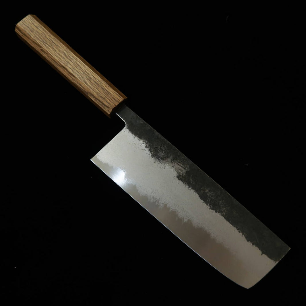 HADO Blue Steel No. 1 Black Finish Damascus Nakiri Knife with Oak Black Octagonal Handle (165mm)