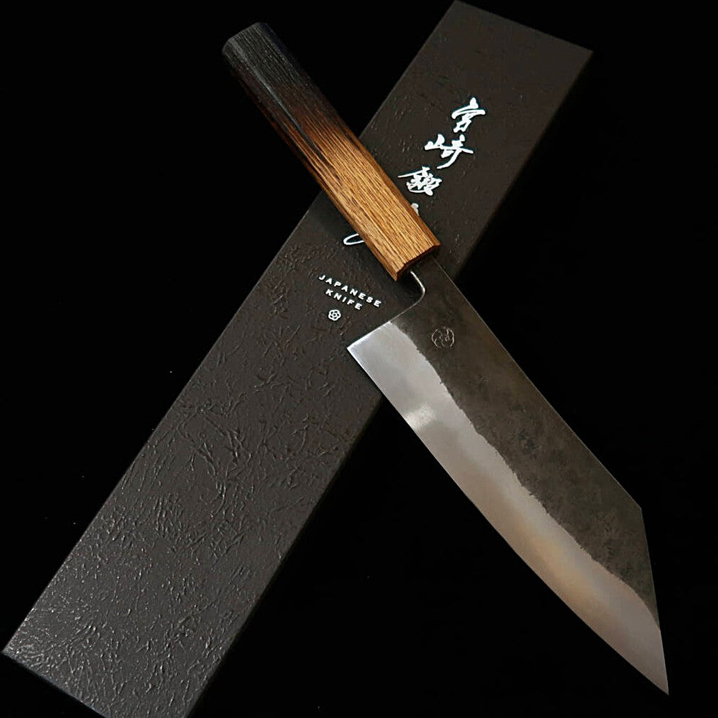 宮崎鍛冶屋 MIYAZAKI KAJIYA 椿 切付三徳 青紙二号 多層鋼本割込 焼漆樫柄 (185mm)