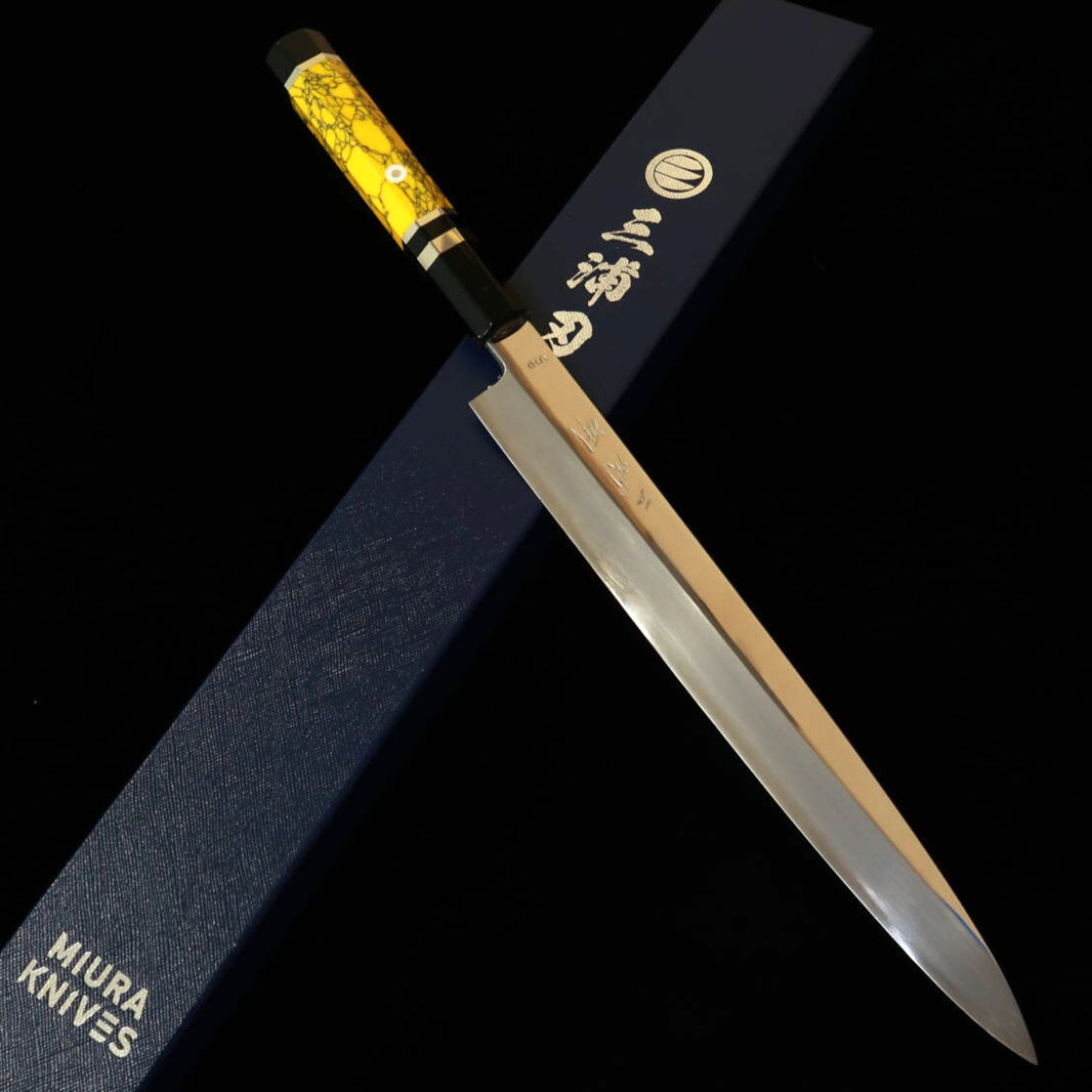 三浦佩MIURA Obidama 柳刃 VG10 鏡面仕上げ カスタムハンドル イエロー（270mm）