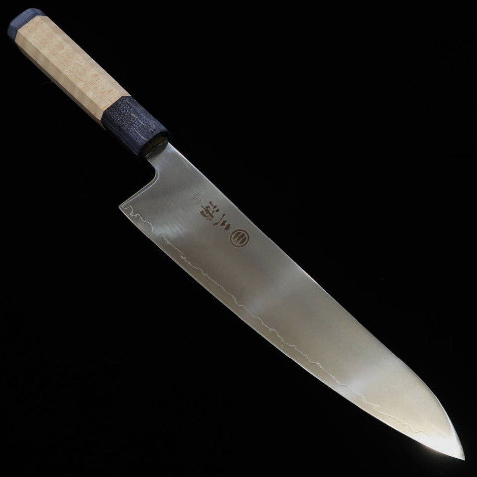 三浦MIURA 光 牛刀 SLD 磨き 両輪メープル柄 -青- （195mm）