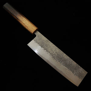 MIYAZAKI KAJIYA Miyazaki Kajiya, nakiri, acero Gingami nº 3, damasco martilleado, tratamiento subcero, mango de roble lacado al fuego (180 mm)
