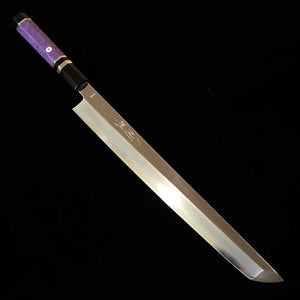 三浦佩MIURA Obidama 先丸柳刃 VG10 鏡面仕上げ カスタムハンドル パープル（300mm）