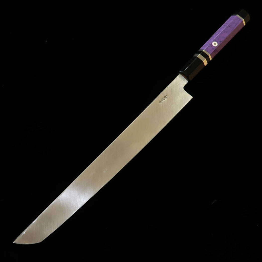 三浦佩MIURA Obidama 先丸柳刃 VG10 鏡面仕上げ カスタムハンドル パープル（300mm）