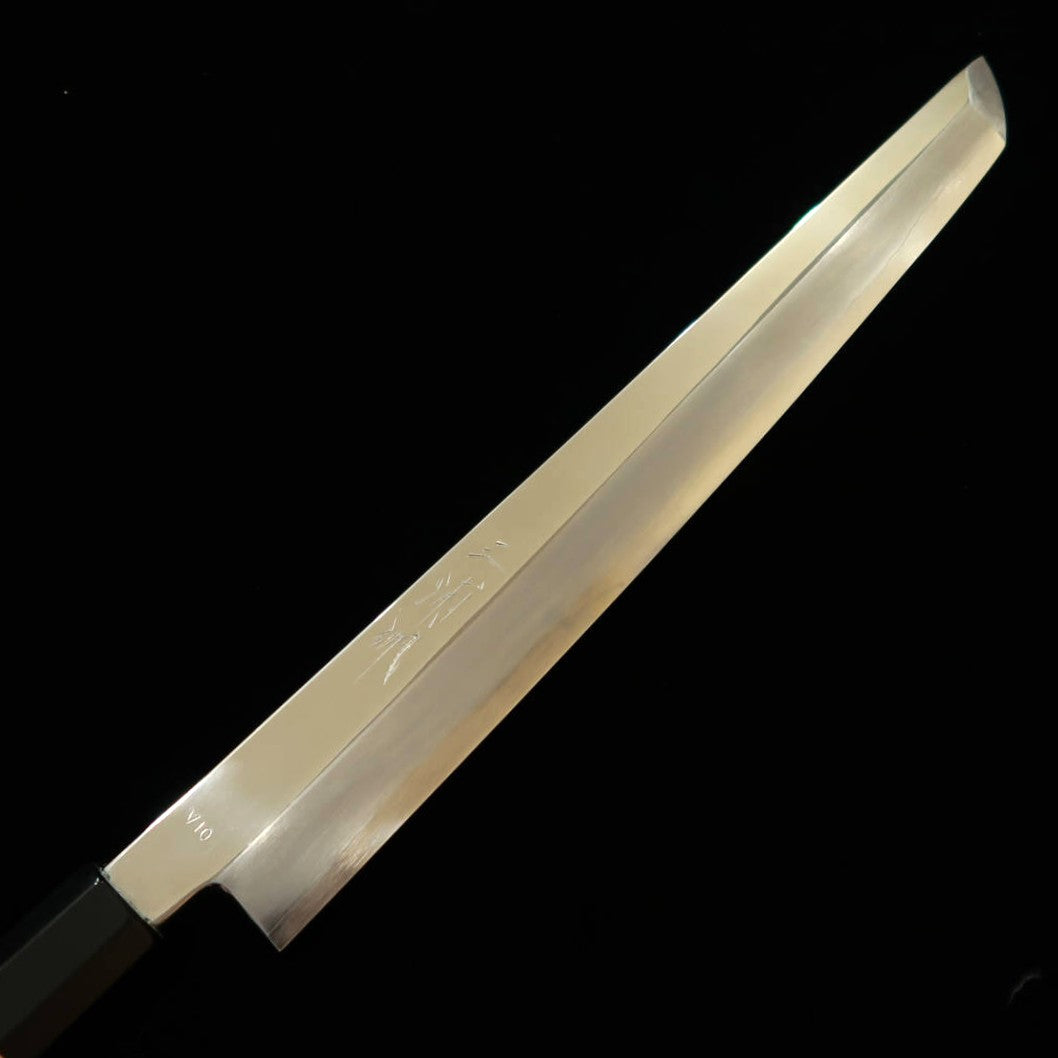 三浦佩MIURA Obidama 先丸柳刃 VG10 鏡面仕上げ カスタムハンドル パープル（300mm）