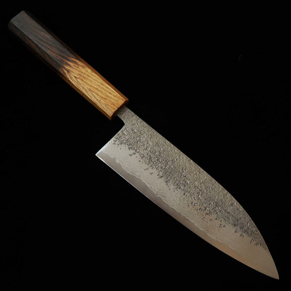 宮崎鍛冶屋 MIYAZAKI KAJIYA 三徳 銀紙三号 鎚目 ダマスカス サブゼロ 焼漆樫柄（180mm)