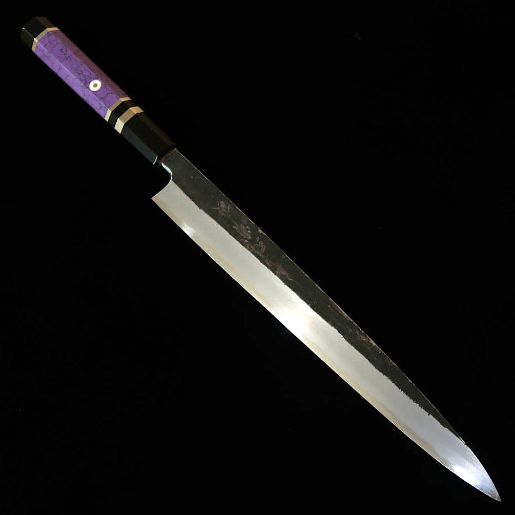三浦頂MIURA Itadaki 田中義一 柳刃 白紙二号 黒打ち カスタムハンドル パープル（270mm）