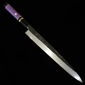 MIURA Itadaki par Tanaka Giichi, Yanagiba, acier Shirogami n°2, finition noire, manche custom violet (270 mm)