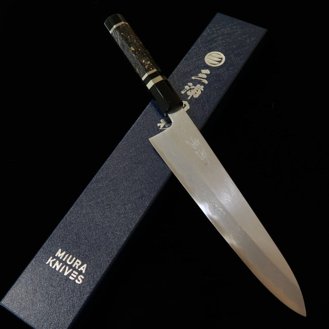 三浦佩MIURAObidama 牛刀 青紙一号 ダマスカス カーボンファイバーハンドル（210/240mm）