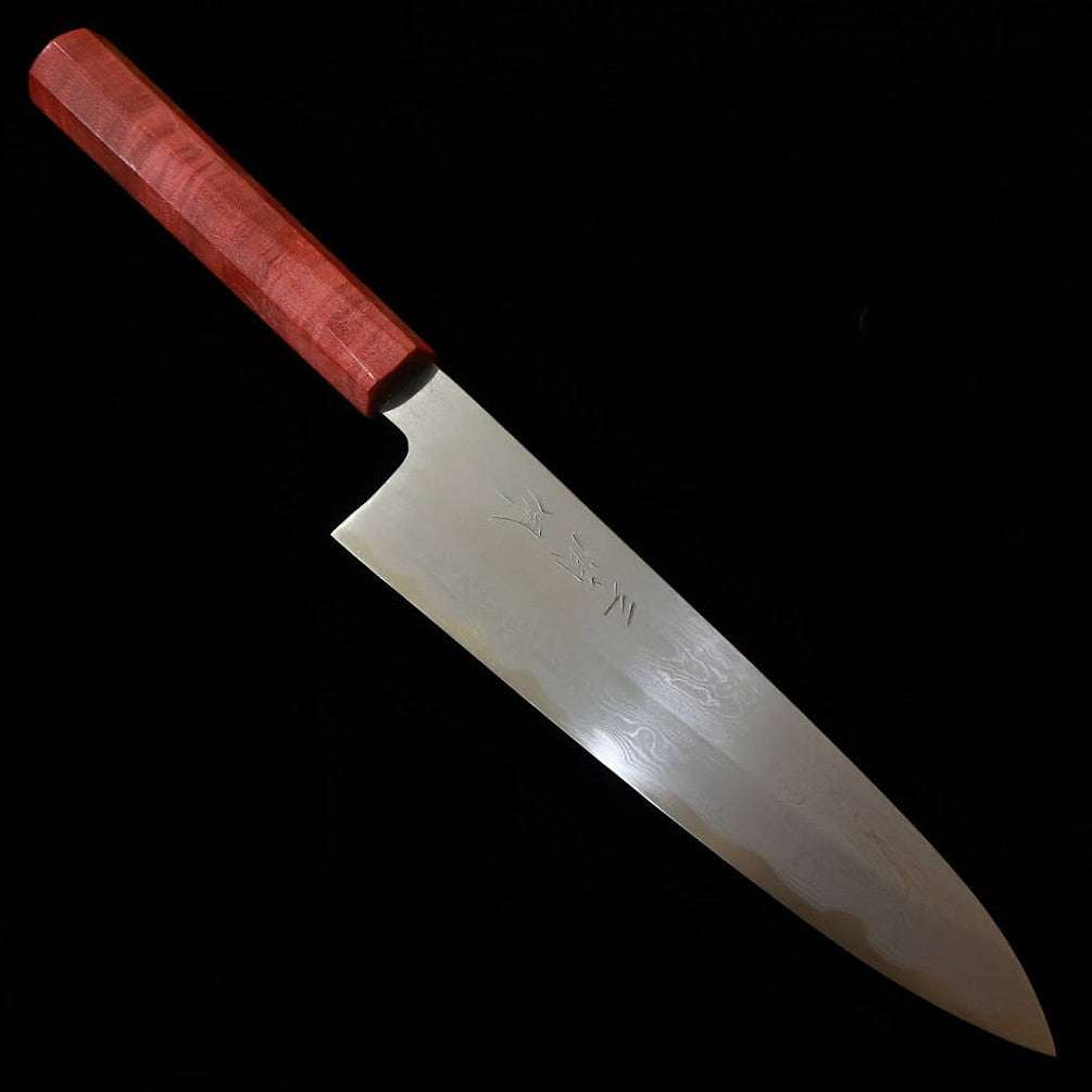 三浦佩MIURAObidama 牛刀 青紙一号 ダマスカス レッドスタビライズハンドル（210mm）