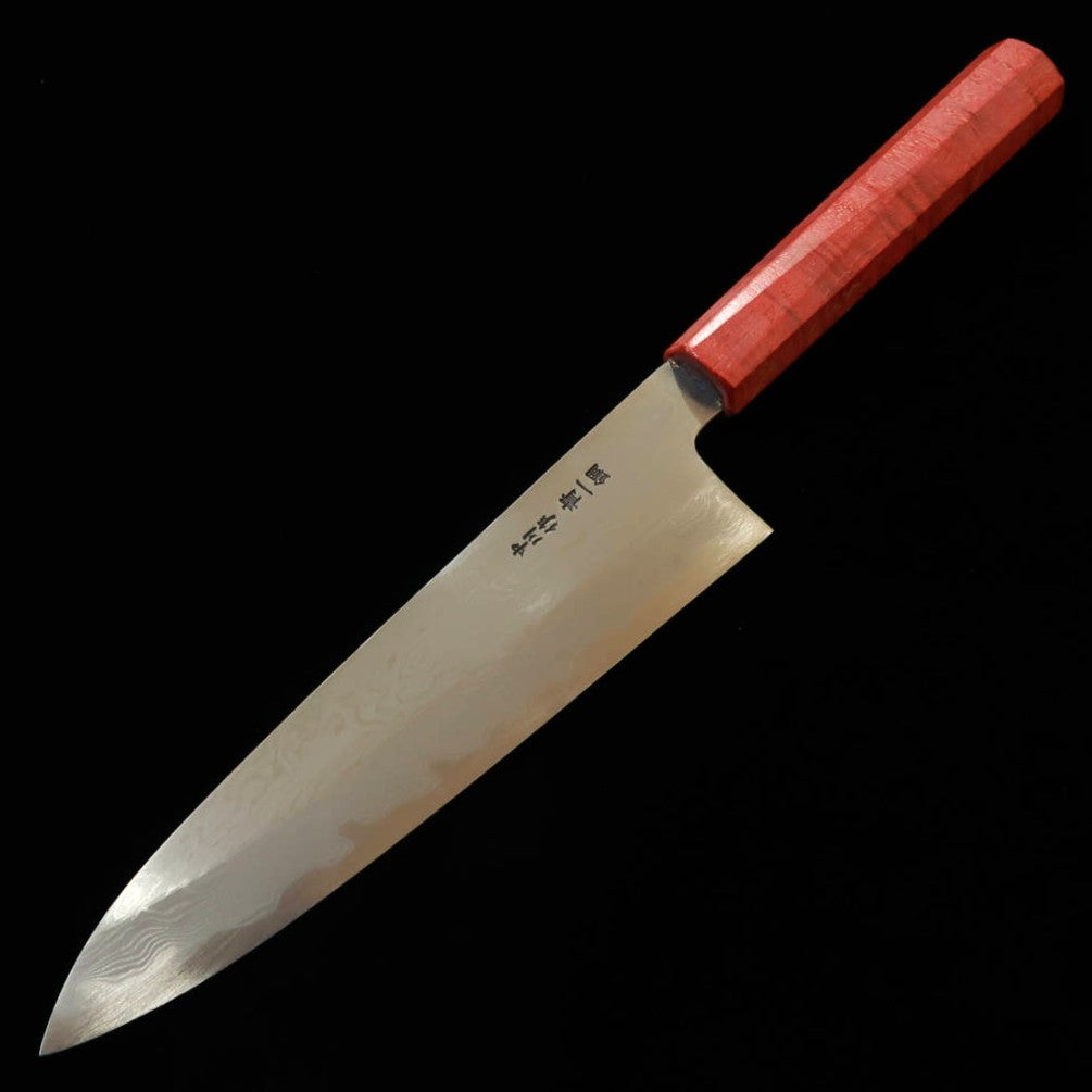 三浦佩MIURAObidama 牛刀 青紙一号 ダマスカス レッドスタビライズハンドル（210mm）
