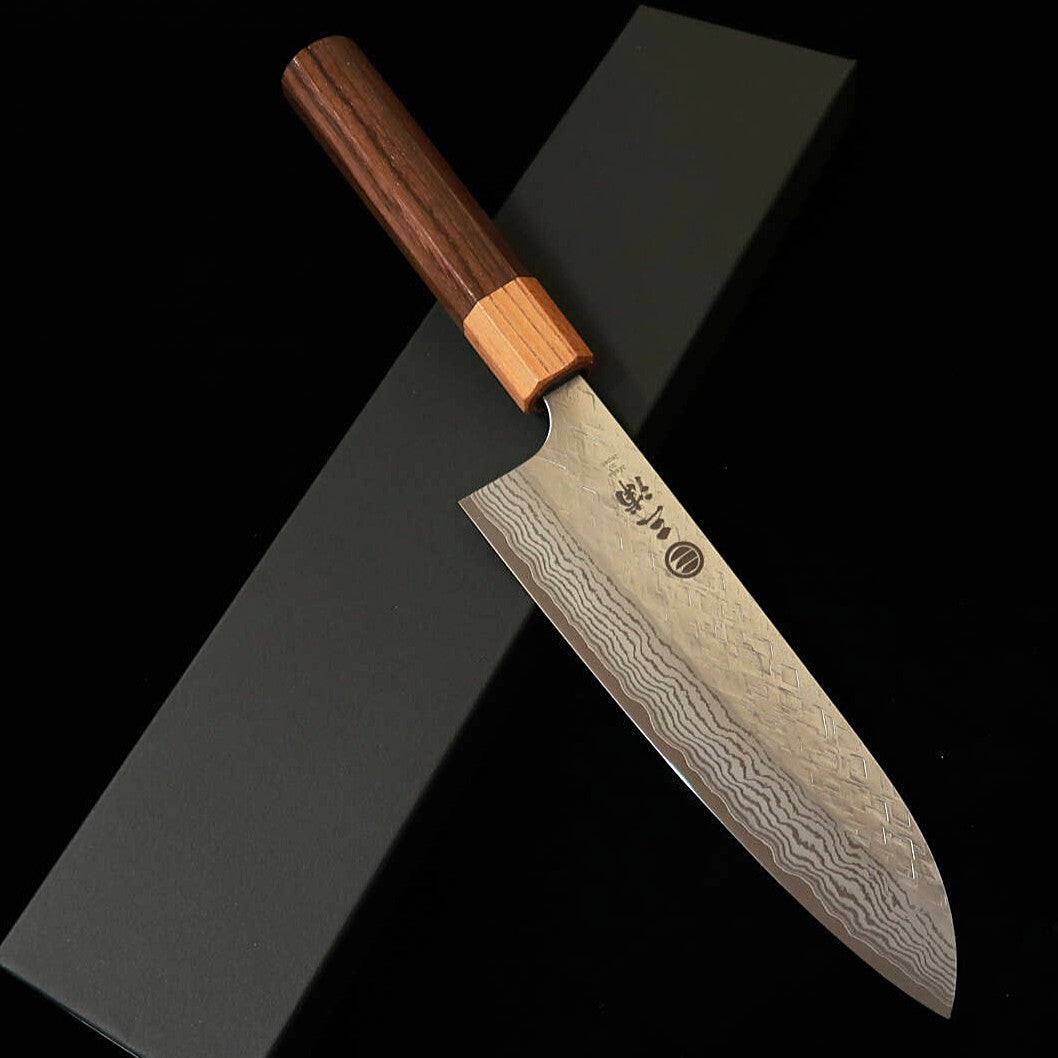 三浦MIURA 三徳 VG XEOS 鎚目 ダマスカス 紫檀ケヤキ八角柄（165mm