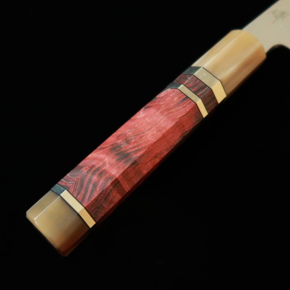 MIURA Hai Miura Obidama gyuto de un solo filo acero blanco nº2 bokashi mango de madera estabilizada rojo marrón (240 mm)