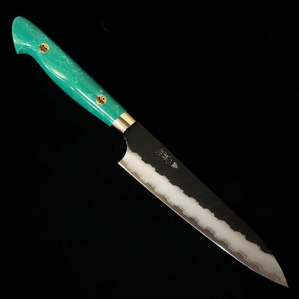 二唐刃物鍛錬所NIGARA  ペティ SG2 黒打 鎚目 ターコイズハンドル(150mm)